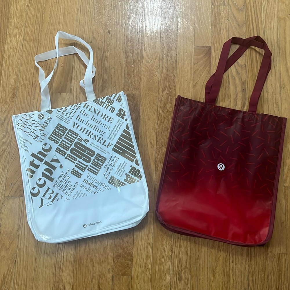 Lululemon White & Gold & Red Shopping Bags - Medium Size - Lot of 2 Two